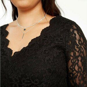 City Studios Glitter Lace Long Sleeve Crop Top Black Prom V-Neck Plus SZ 24W NWT